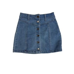 RSQ Collective Womens Blue Denim Button Front Mini Skirt Size 3/26 Medium Wash